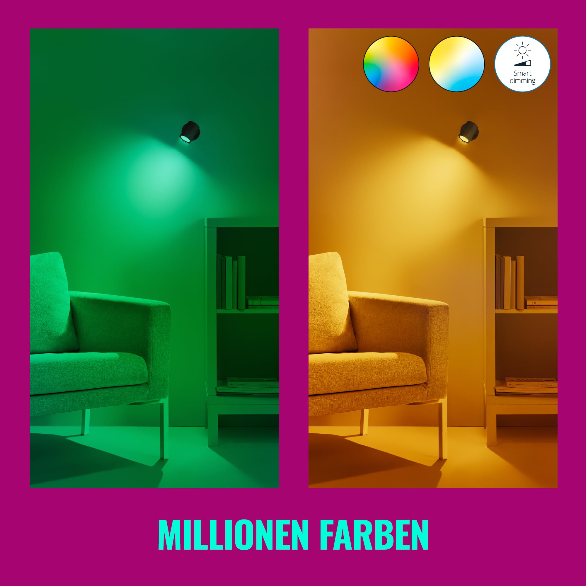 WiZ GU10 smarte LED Lampe, Glas, 3er-Pack - 50W, mit 16 Mio. Farben + Weißschattierungen, WLAN/Bluetooth, Sprach- / App-Steuerung, funktioniert mit Google Home, Alexa und HomeKit