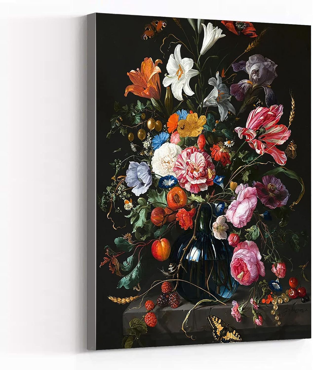 Black Floral Wall Art,Modern Art,Flowers on Black Background Art Print