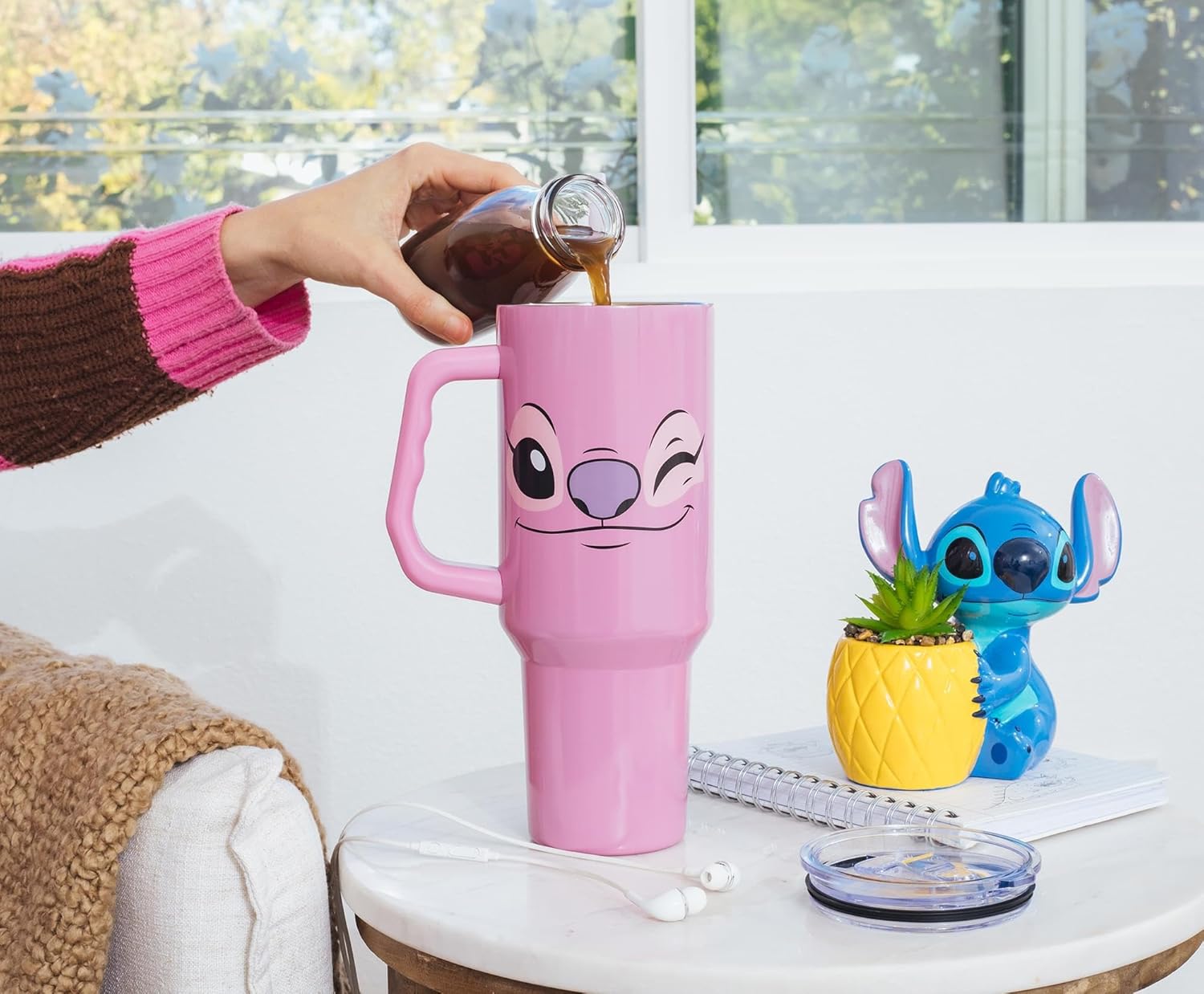 Disney Lilo & Stitch Angel Face Stainless Steel Travel Tumbler With Handle, Leak-Resistant Lid, and Reusable Straw | Holds 40 Ounces - Image 6