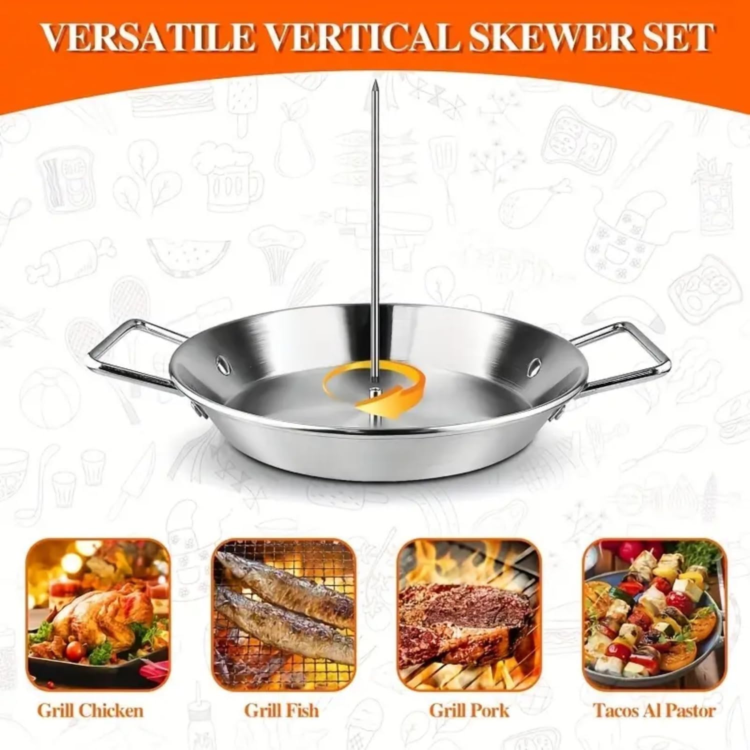 Vertikaler Spieß aus 304 Edelstahl, 25,4 cm, für Gyro-Kochen, ofenfeste Schale mit Spieß, perfekt für Kebabs, Grillen und Grillen, langlebig und leicht zu reinigen