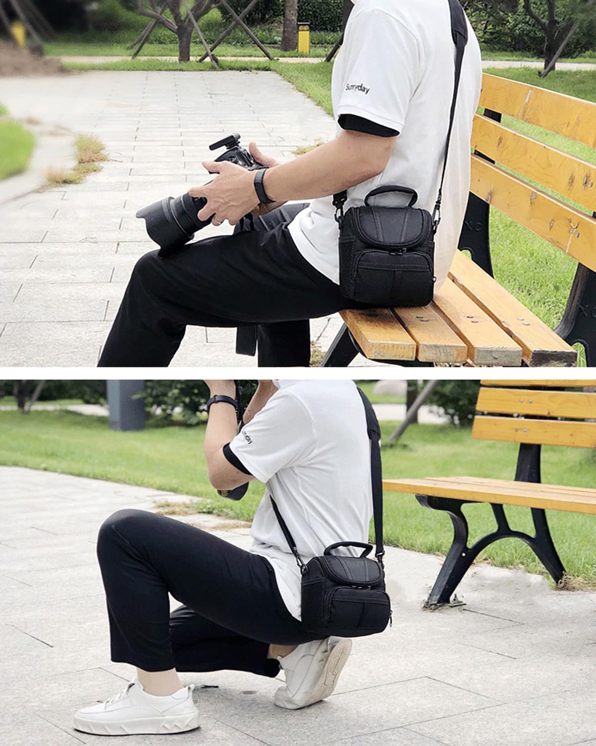 Borsa Fotografica SLR Borsa Macchina Fotografica Custodia Fotocamera per Reflex Compatta Videocamera a Stile Fondina Resistente agli Urti Tracolla Regolabile Nero km22