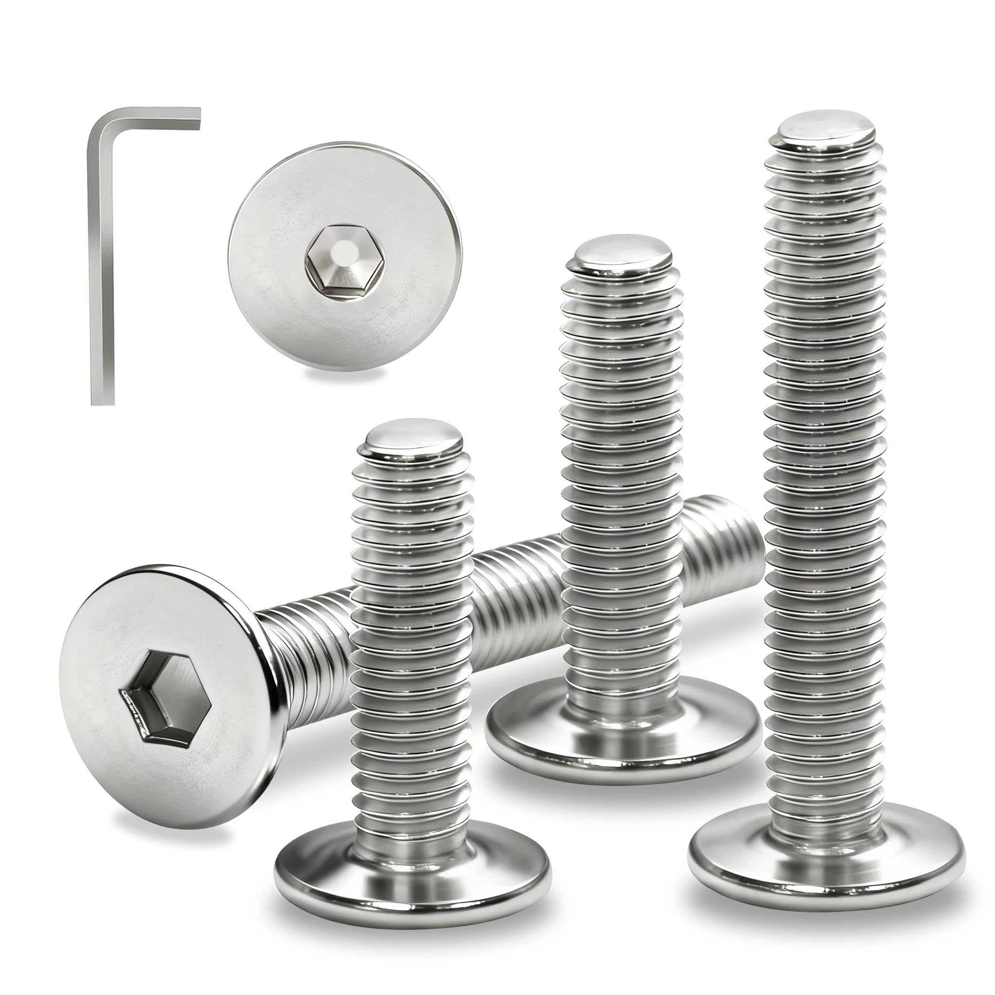 Ezitruz M6 Bolt 304 Stainless Steel Hex Socket Bolts M6x50 mm, 15 Pcs Flat Head Furniture Screws Fully Threaded Machine Screw Silver Allen Hex Drive for Home Furniture Tables Chairs