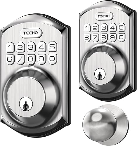 TEEHO Cerradura de puerta de entrada sin llave con manija de perilla, cerrojo de teclado electrónico con perilla de puerta, cerradura inteligente