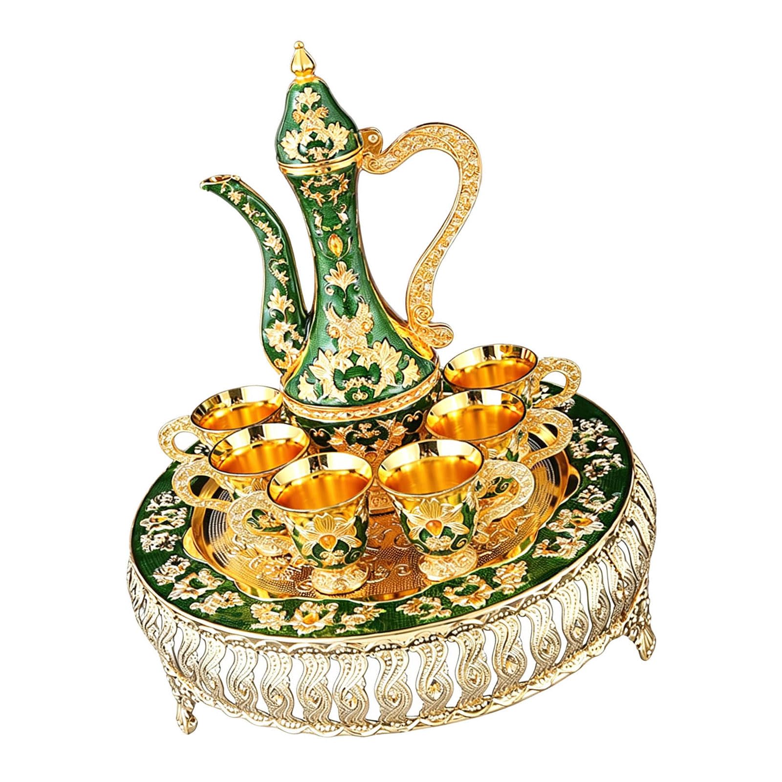 MALSSE Drinkware Set with Tray and Matching Cup European Styles Metal Barwares Accessories for Entertaining Guests Metal Club Set