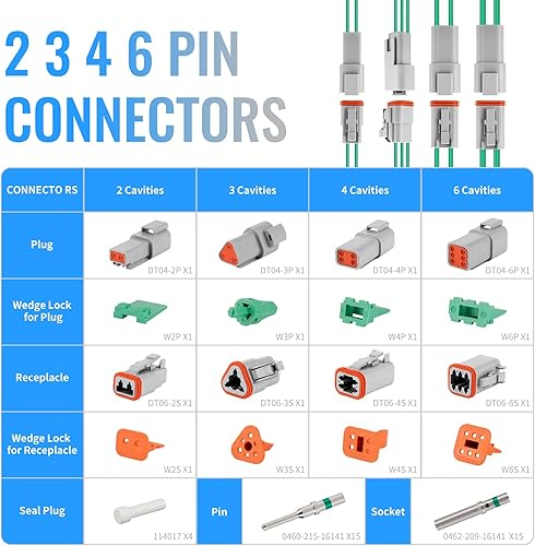 Miniatura 2 de LAIWO - Kit de conectores Deutsch, 2, 3, 4, 6 pines, conectores eléctricos automotrices impermeables DT (14-20AWG)