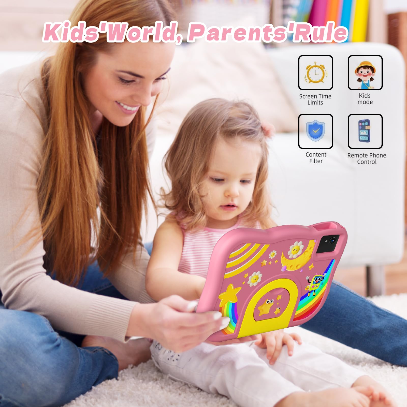 Tablet per bambini 10 pollici Android 14 tablet per bambini con octa-core, 6000 mAh, 10GB RAM + 64GB ROM, doppia fotocamera, WiFi, BT5.2, controllo parentale, bambini Tablet di apprendimento bambini