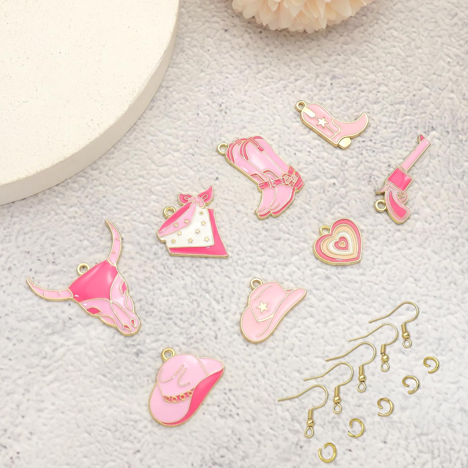 RechicGu 34pcs Western Cowboy Cowgirl Hat Boots charms for jewelry making, Enamel Bull head Heart Pendant Charms for Earrings Bracelet Necklace DIY Crafts - Image 3