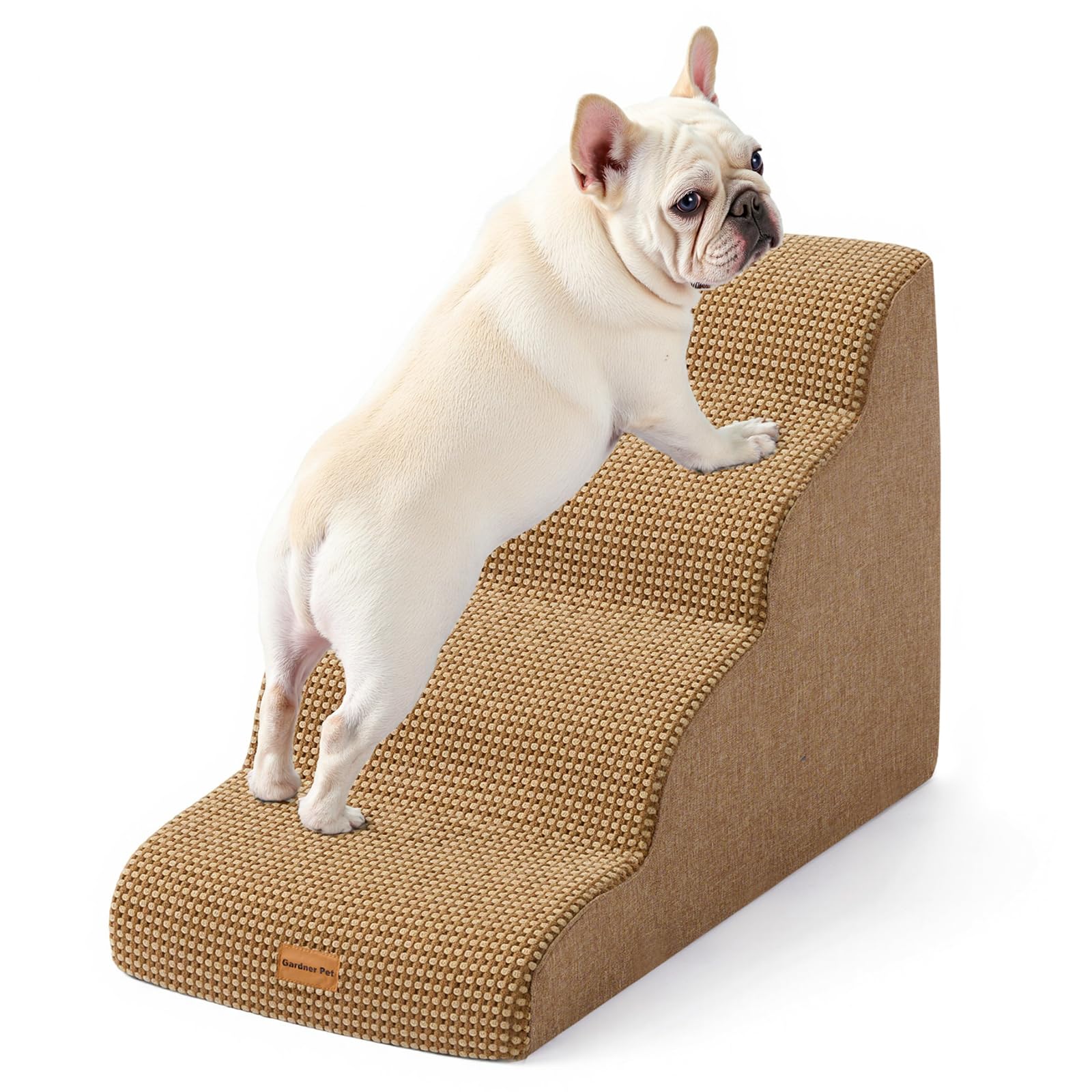Gardner Pet Scala per Cani Piccoli 50cm, 4 Gradini, Rampina in Schiuma con Rivestimento Antiscivolo e Impermeabile per Letto, Divano e Auto, Marrone
