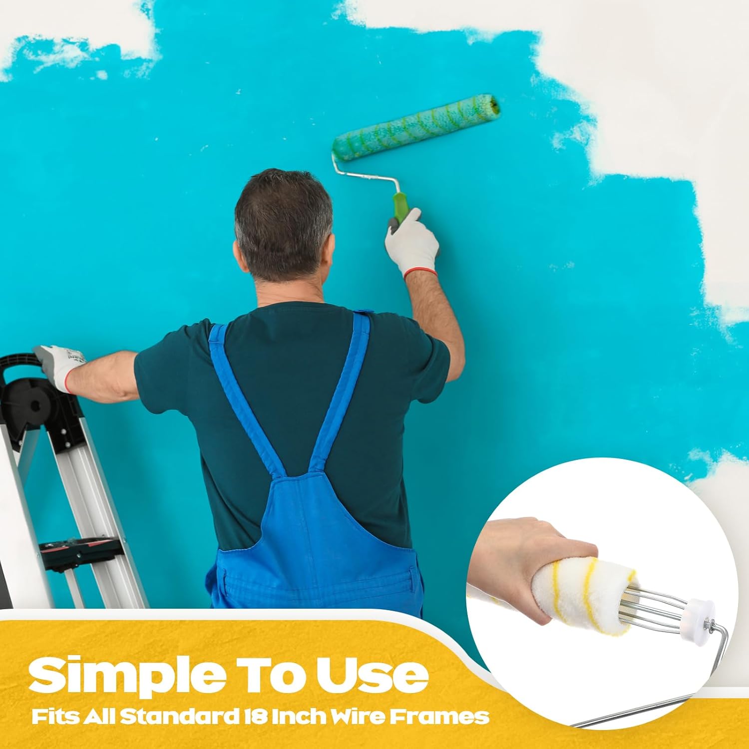 Leumoi 24 Pieces 18 Inch Paint Roller Covers Microfiber Brush Cover House Painting Supplies for Home Wall House Roller Kit for Surfaces(Yellow,3/8" Naps)