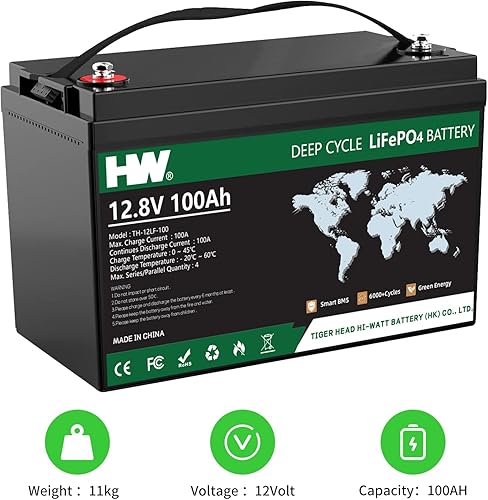 Miniatura 2 de HW Batería LiFePO4 de litio de 12 V 12 Ah, batería de litio recargable de 153.6 Wh, BMS incorporada, más de 6000 ciclos profundos, baja tasa de