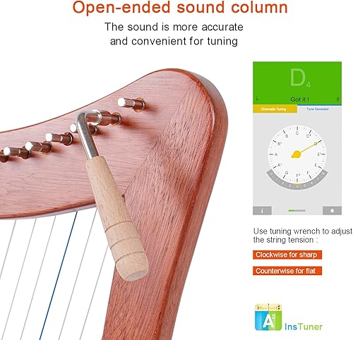 Miniatura 3 de Harp, AKLOT - Arpa de caoba de 15 cuerdas de 22 pulgadas de altura para adultos profesionales principiantes con llave de afinación, bolsa de
