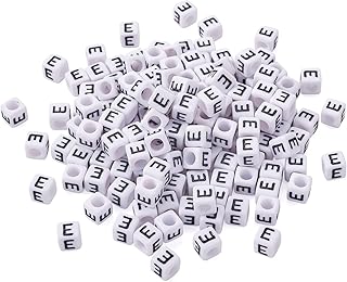FASHEWELRY 300Pcs Cube White Acrylic Letter Beads 6x6mm Letter E Alphabet Beads for DIY Bracelet Necklace Jewelry Making