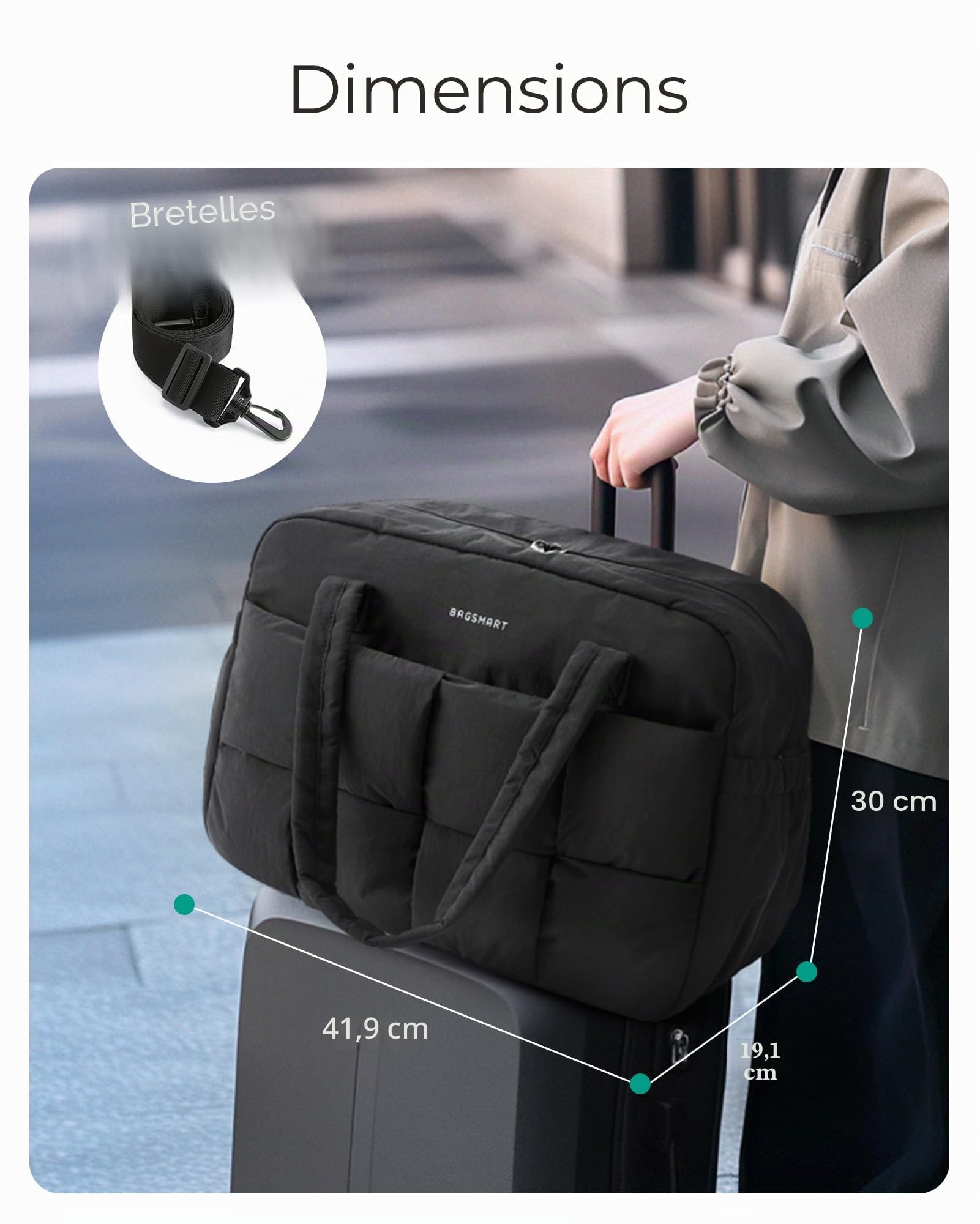 BAGSMART Sac de Voyage 42x19x30 pour Easyjet,29L Bagage Cabine,Sac de Weekend Imperméable pour Avion,Sport,Gym,Léger Voyage avec Compartiment Humide en PVC,Noir