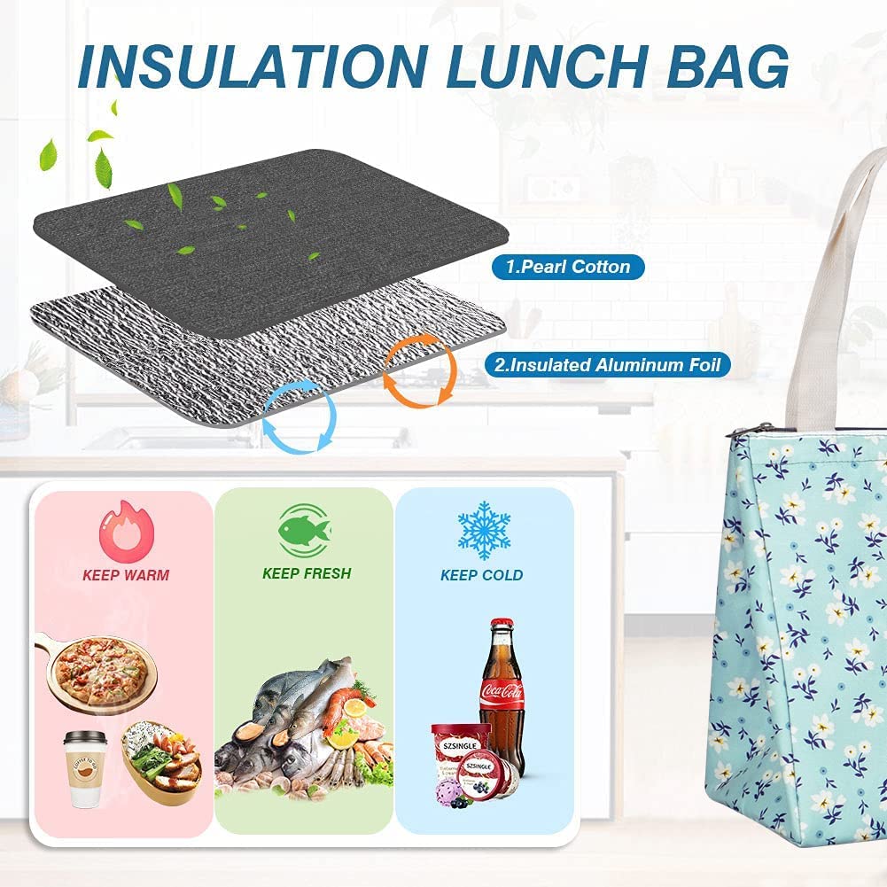 iknoe Bolsa de almuerzo aislada para mujer, bolsa de almuerzo plegable y portátil duradera de 9 L con bolsillos interiores, enfriador térmico resistente al agua para adultos