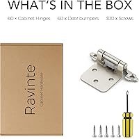 Vista 5 de Ravinte: juego de 60 bisagras y 30 pares de bisagras de puerta de gabinete de 1/2 pulgada de superposición para cocina, bisagras de níquel satinado