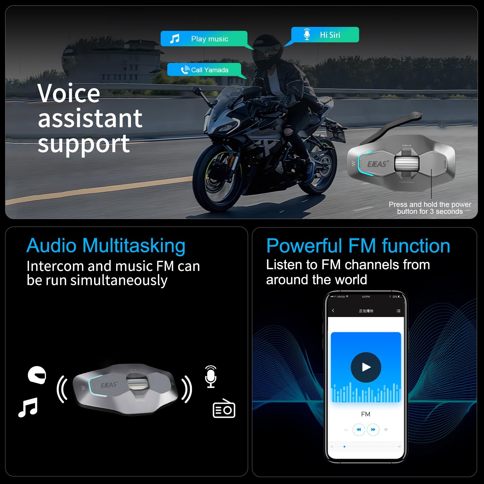 SolaMr X10 Interfono Moto, Mesh 4.0 Interfono Casco per 2 al 10 Persone Possono Parlare Liberamente, Bluetooth 5.1 Interphone Moto 1500m, Rete Integrata con Dispositivi Mobili Senza Limiti di Distanza