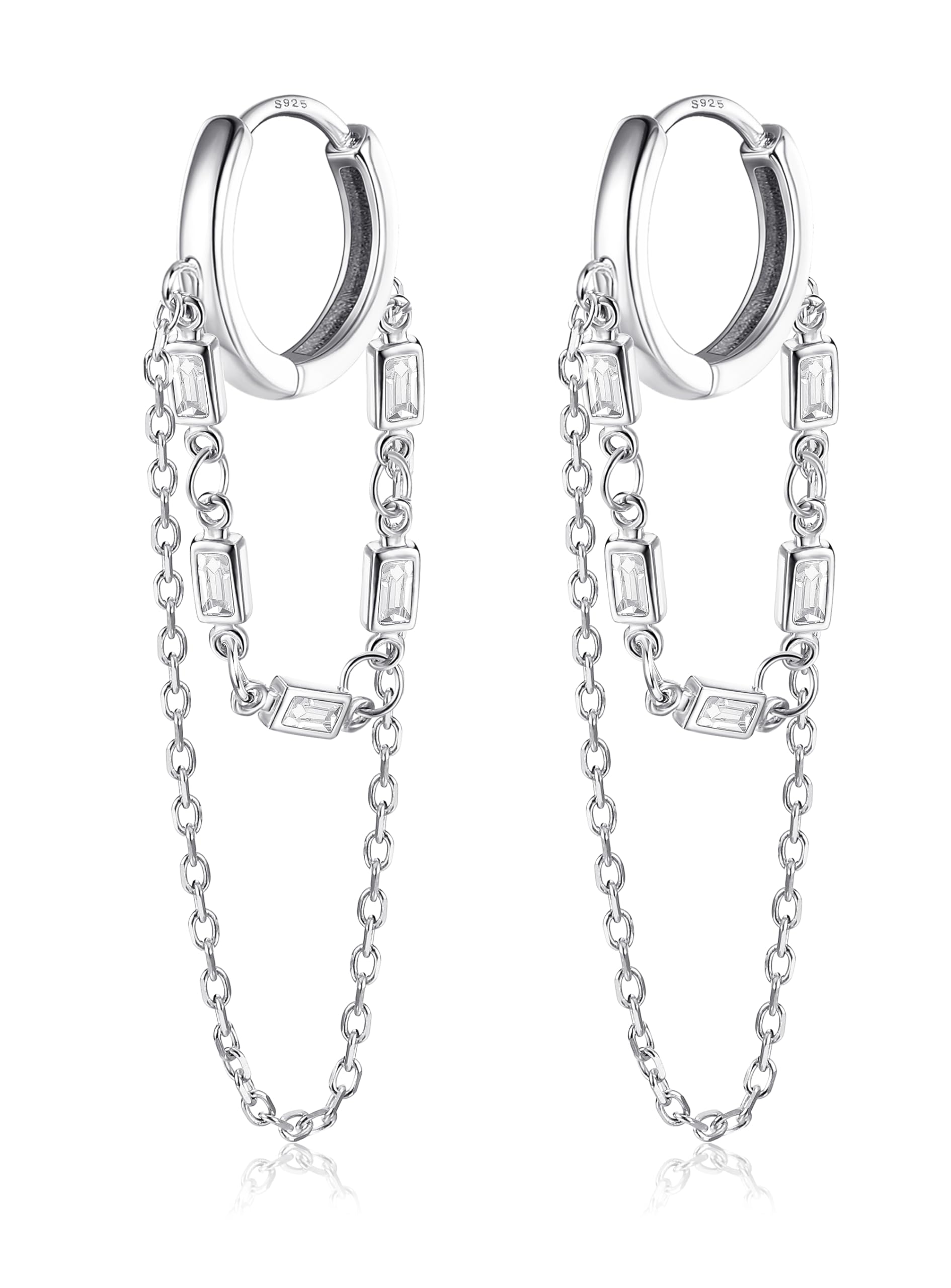 JeweBella Pendientes Aro Mujer Plata de Ley 925 con Cadena Hipoalergenicos Pendientes Largos Pendientes Tragus Cartilago Helix Pendientes Colgantes para Mujer Niña Plata/Oro