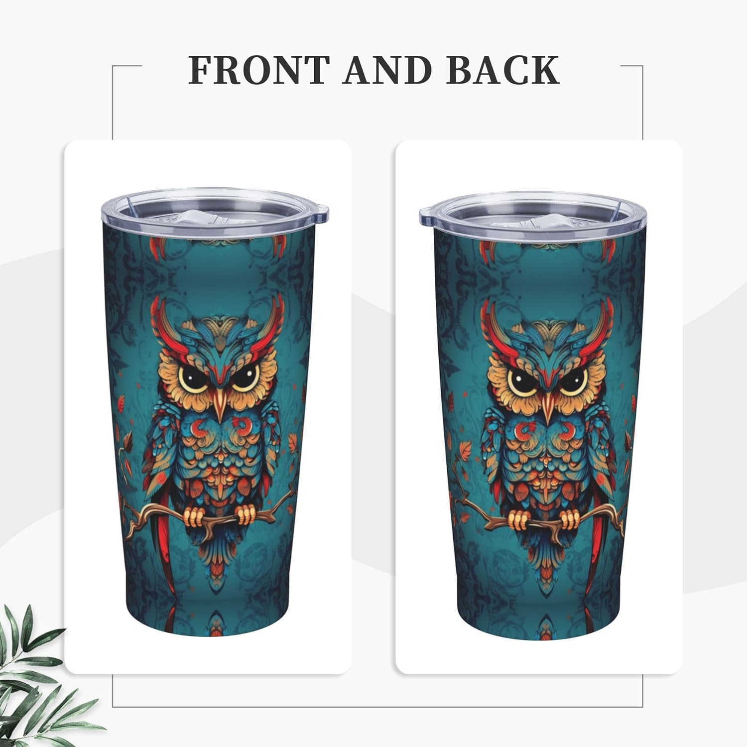 Owl Tumbler with Lid and Straw 20oz Stainless Steel Travel Mug Vacuum Insulated Water Bottle for Home Office Car - Image 6