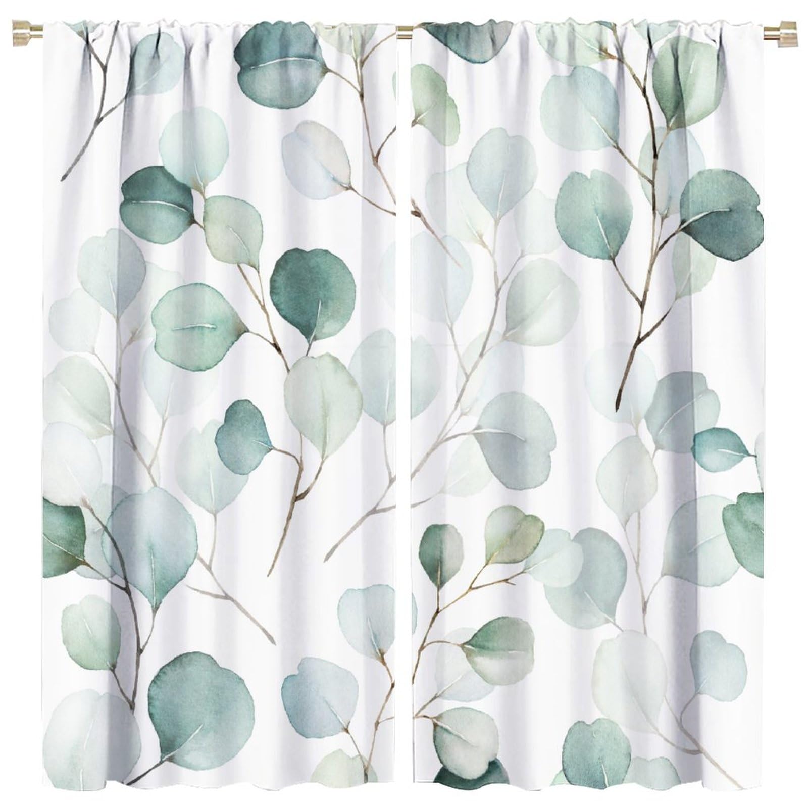 Eucalyptus Curtains Green Leaves Spring Botanical Blackout Print Rod Pocket Window Drapes for Bedroom Living Room 63x63in