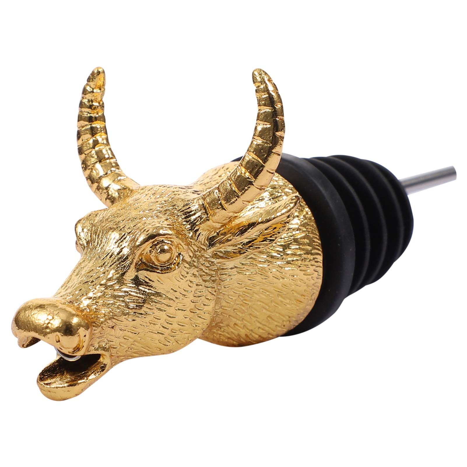 Cabilock Bull Wine Pourer Bull Bottle Stopper and Pourer Animal Head Wine Aerators Pour Spout Golden for Olive Oil Beer Wine Dispenser