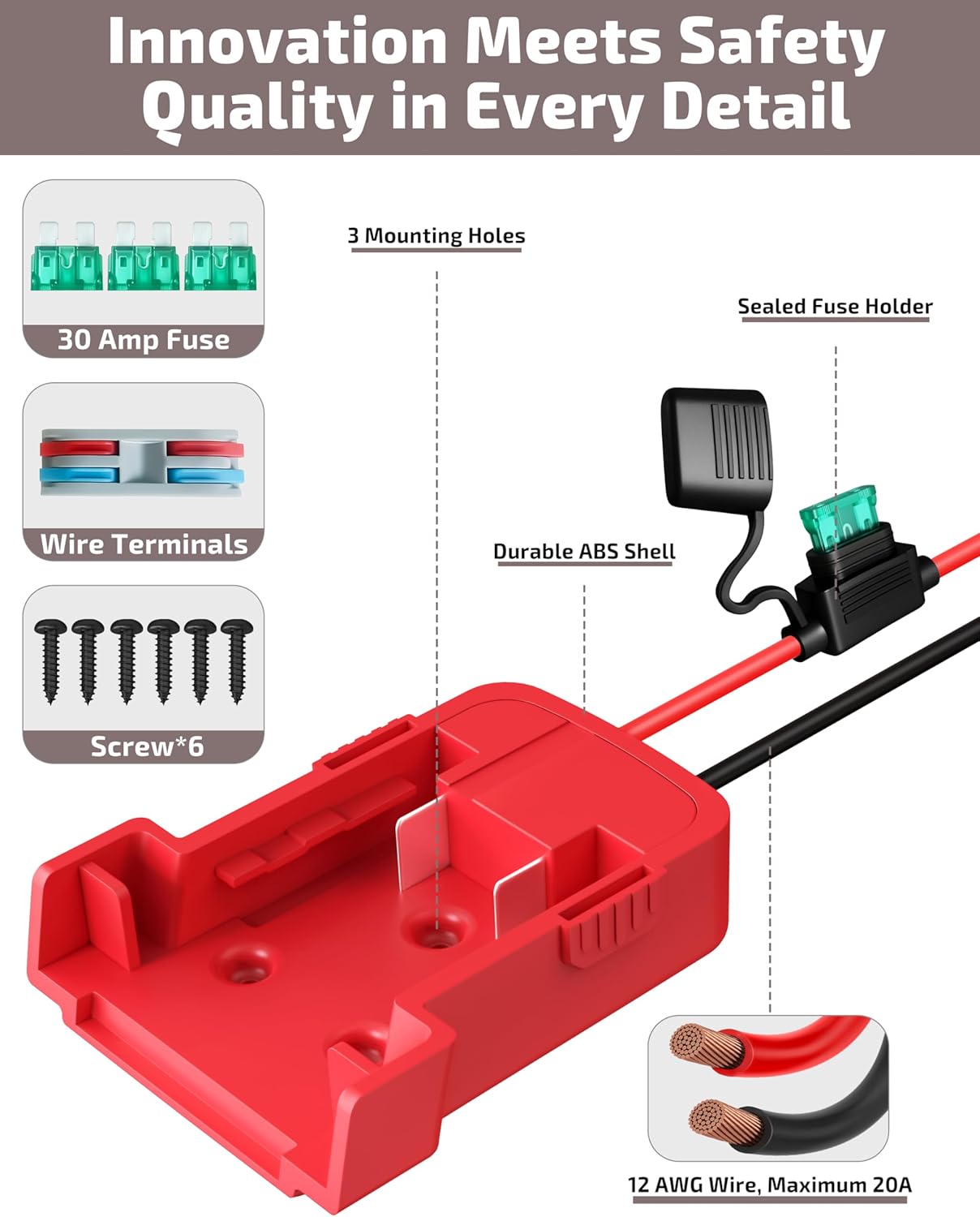 2-Pack 18V for Milwaukee M18 Battery Adapter for Power Wheels Battery Upgrade Conversion Kit with Wire Connectors Fuses 12AWG Wire Power Tool Drill Battery Converter Adapter for Kids Car, RC, DIY, Etc - Image 4