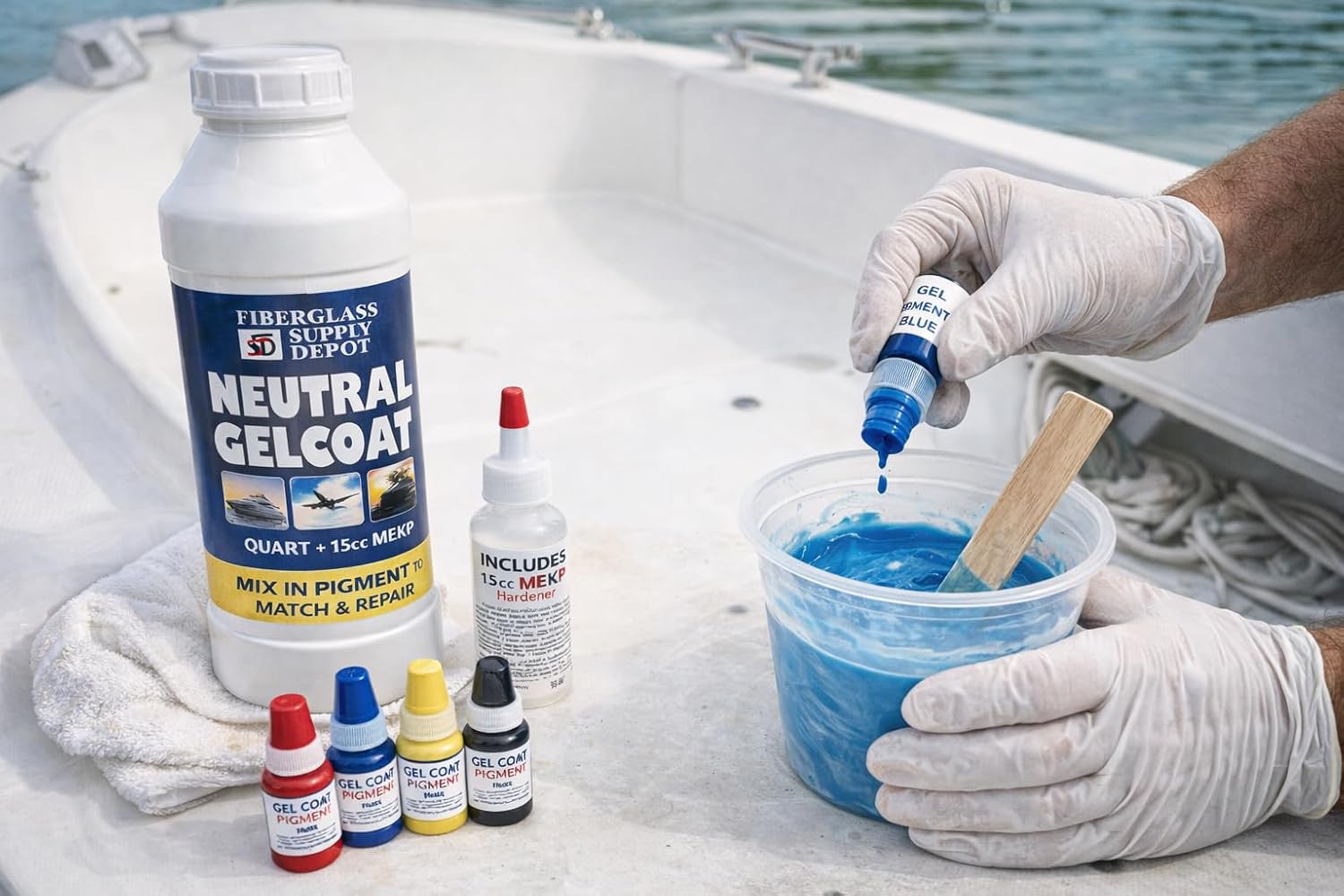 Fiberglass Supply Depot Neutral Gelcoat No Wax – Quart Kit with 15cc MEKP – Clear Tintable Gelcoat Base for Adding Pigments, Custom Color Matching, Fiberglass & Marine Repair
