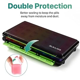 Sukuos Weekly Pill Organizer 7 Day 4 Times a Day, Moisture-Resistant Large Daily Pill Box Medicine Cases for Vitamin/Fish Oil/Supplements (Black)