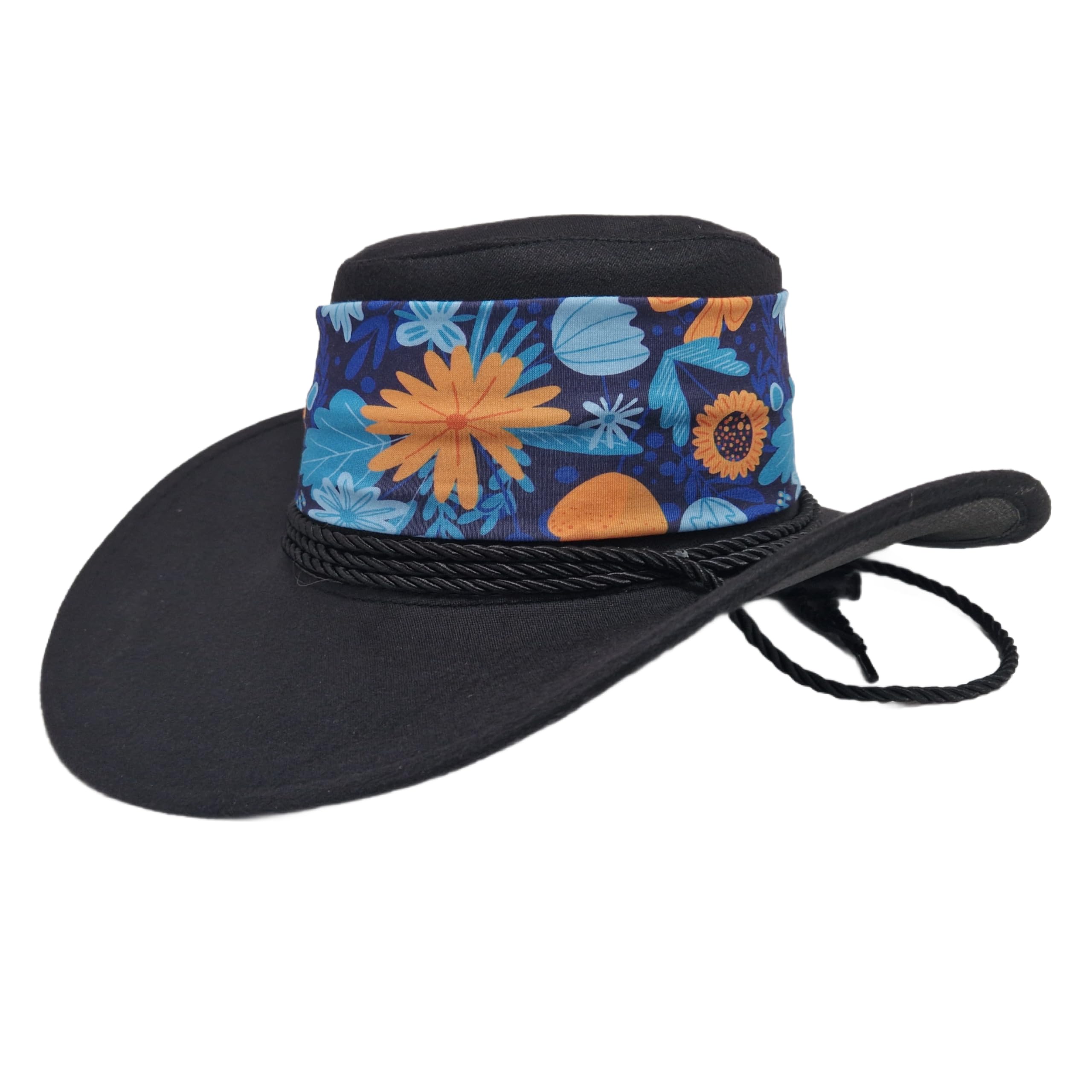 Komonee Cowboy Hat Black Flowers Yellow Blue Sun Cap Faux Felt Leather Suede Fancy Dress Party Cowgirl Costume Outfit Western Travel Outdoor Sun Protection Mens Womens — image 1