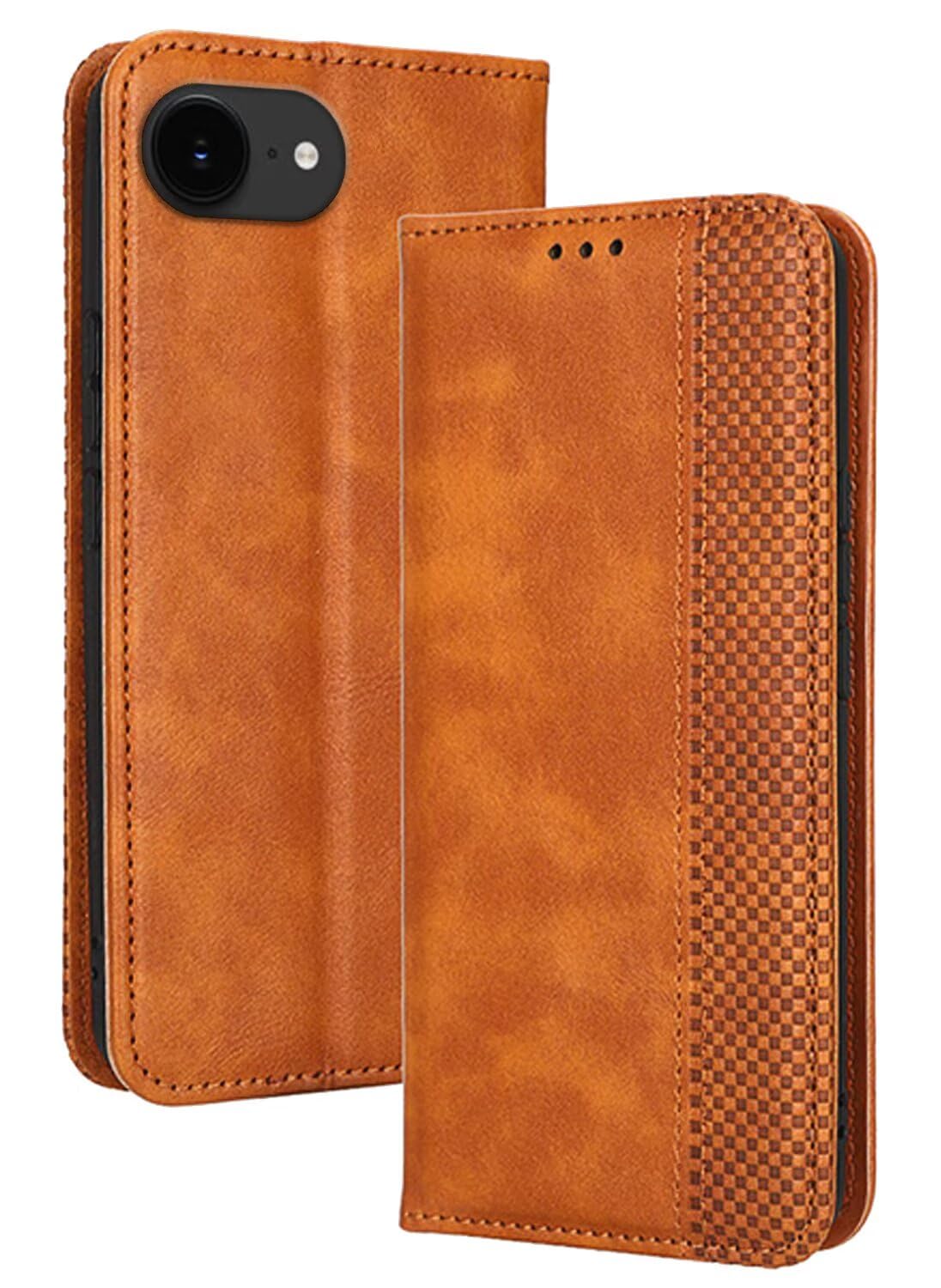 RankOne Skórzane etui z klapką do smartfona, kompatybilne z iPhone 17e/16e (6,1" cala), brązowe