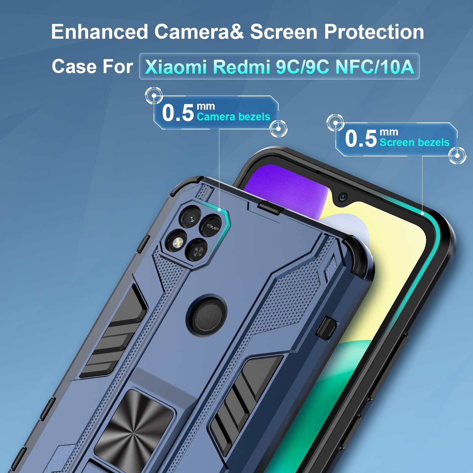 Funda para Xiaomi Redmi Note 15 Pro 5G, Carcasa Antigolpes con Soporte anular metálico, Case Protectora de Grado Militar, Azul — view 347