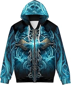 GLUDEAR Men's 3D Printed Cool Wolf Hoodie Novelty Full Zip Sweatshirt Pullover Hoodies XS-5XL