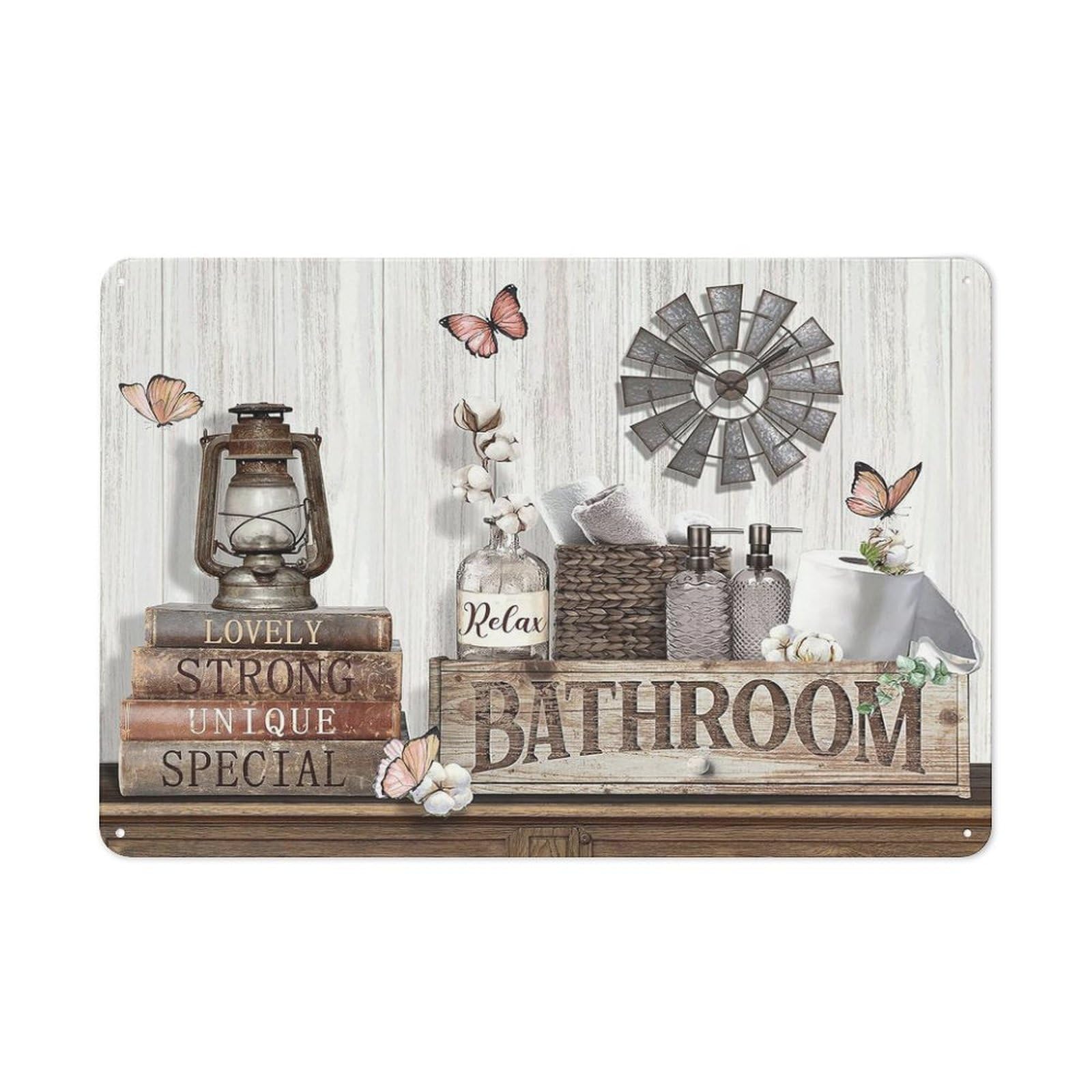Funny Sign Vintage Tin Metal Sign Farmhouse Bathroom Decor Aluminum Sign Rustic Flower And Butterfly Bathroom Pictures Print Country Bathroom Wall Decor Relax Bathroom Aluminum Sign 5.5X8 Inch