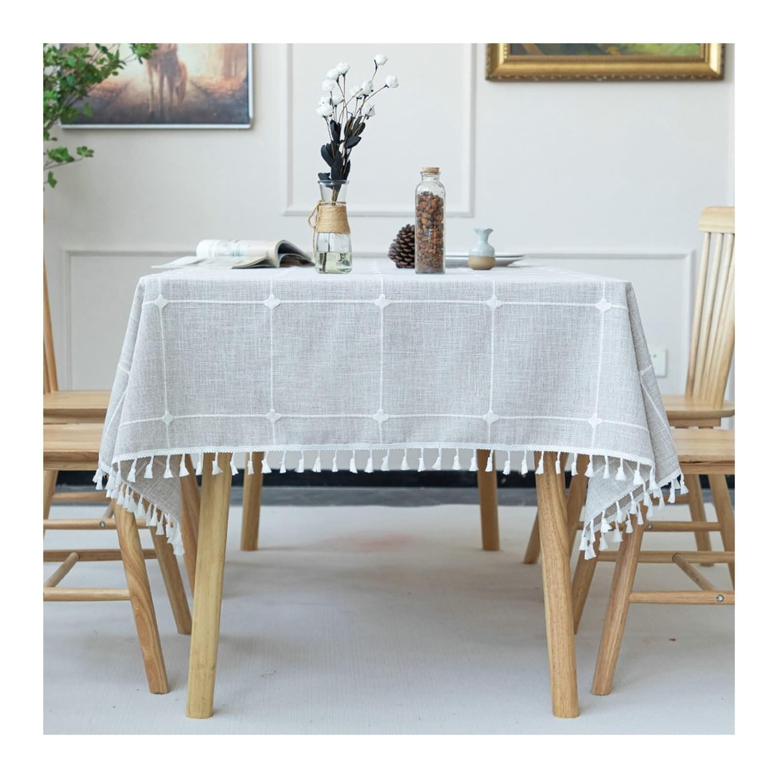 Nappe Western plaid vintage gris nappe extérieur 140x240cm avec glands pour table basse et bar