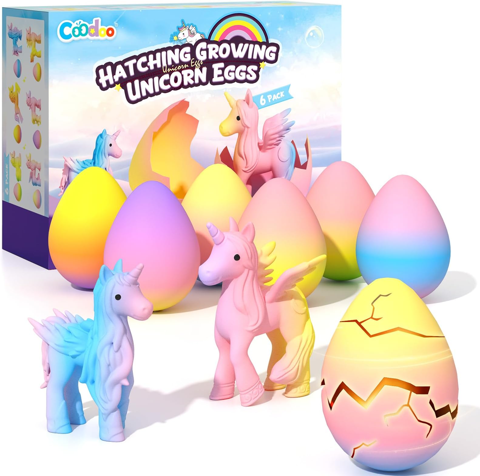 Coodoo Unicorn Hatching Rainbow Eggs for Kids - 6 Pack Unicorn Toys Craft Kits for Boys & Girls, Birthday Easter Basket Stuffers Crafts Gift for Kids 3+ Year Old - Girl Gifts for Ages 3 4 5 6 7 8