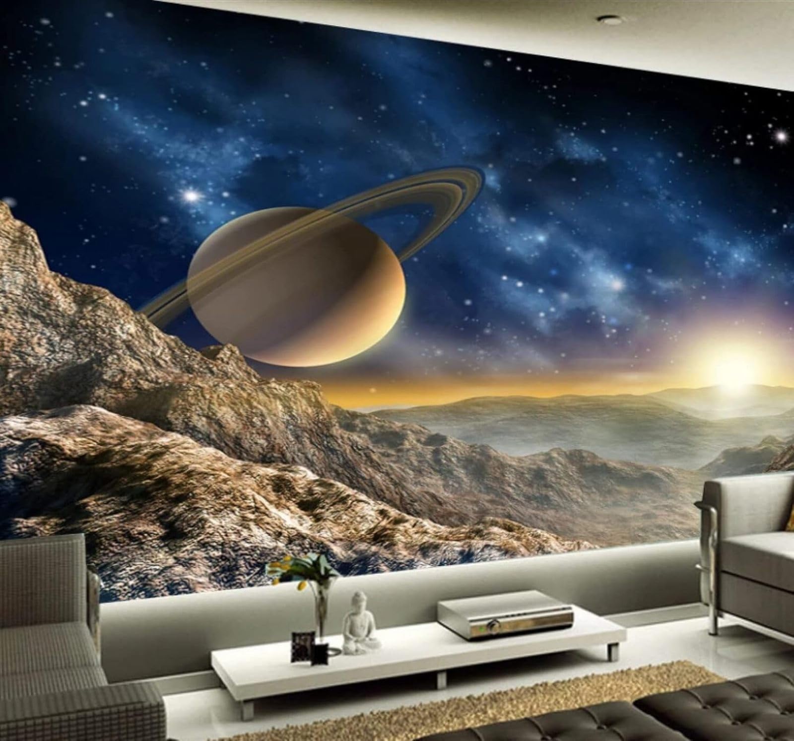 XLMING Three Dimensional Space Universe Planets Solar System 3D Wallpaper Luxury Silk Study Dining Feature Sofa Grey Bedroom Living Room Tv Decorative Wall-350cm×256cm