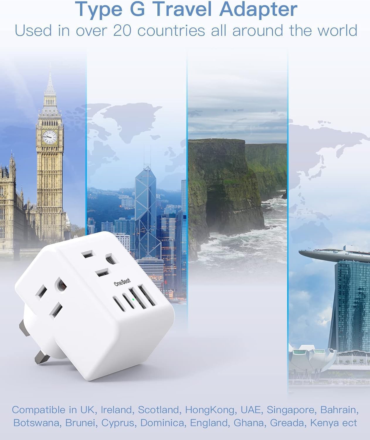 2 Pack US to UK Ireland Travel Plug Adapter, Type G Power Plug Adapter thumbnail