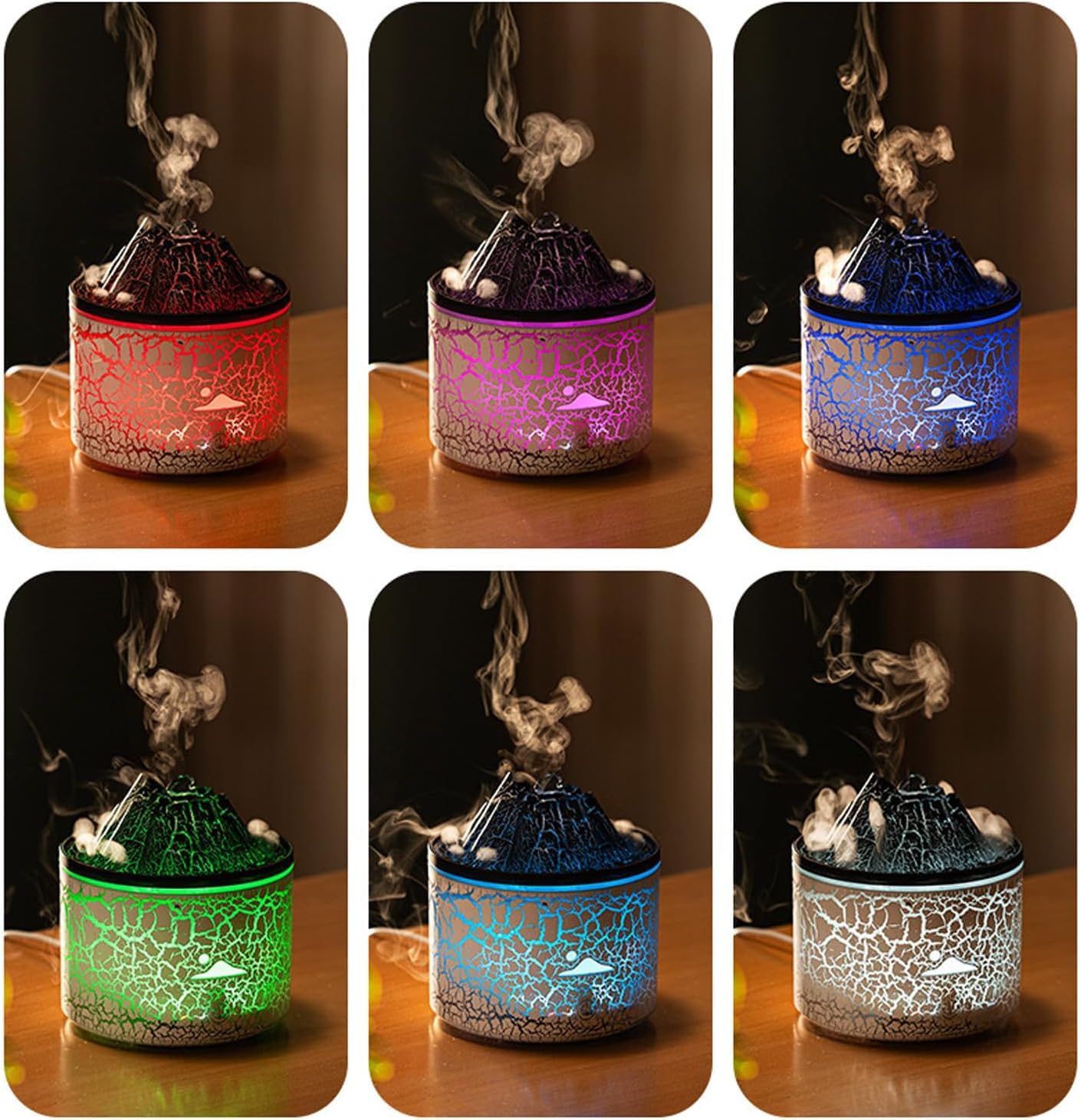 Humidificador de 180ml, difusor de aromaterapia con Apagado automático for Dormitorio, difusor de aceites Esenciales de aromaterapia, difusor de Llama de volcán(Bianco)