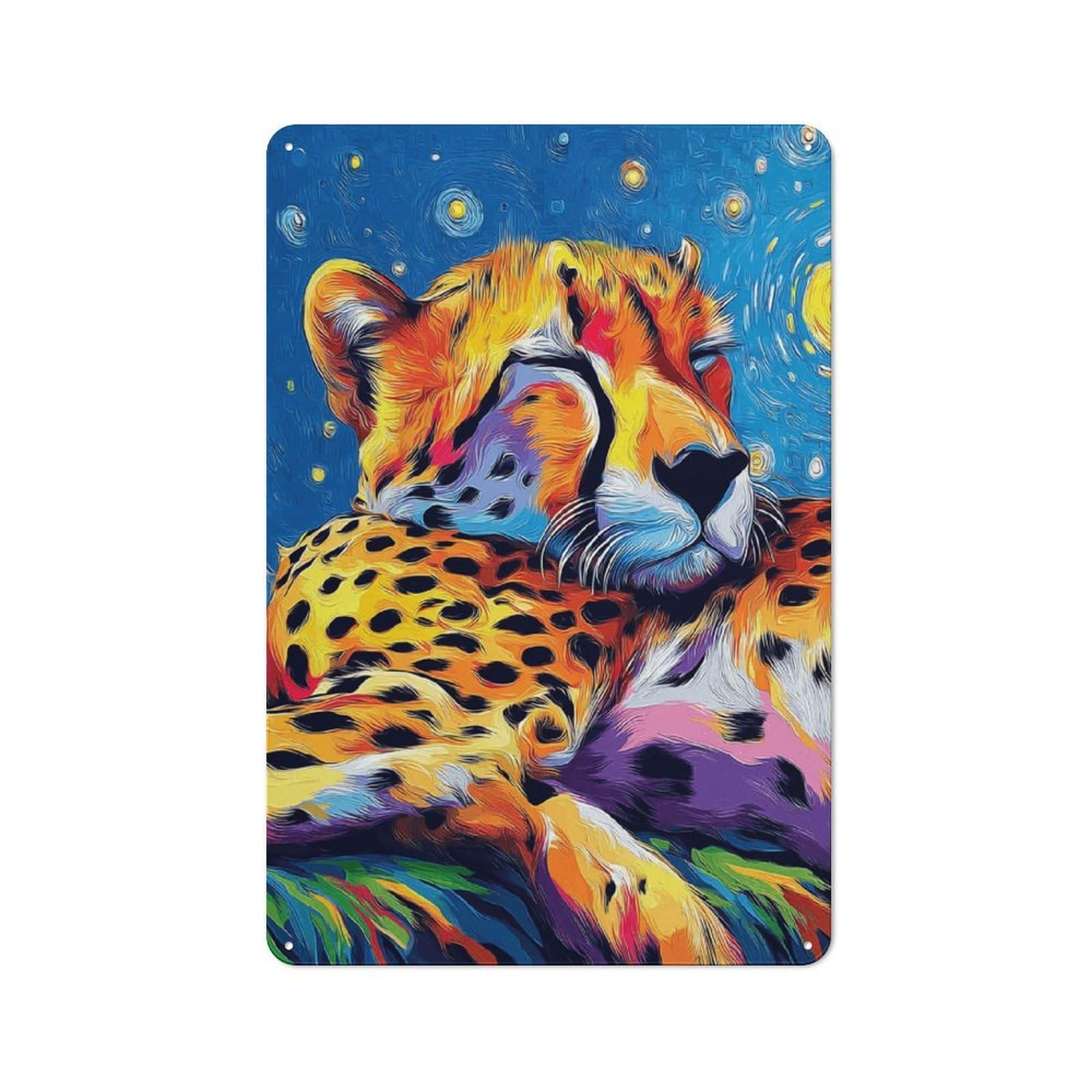 Junmoney Colorful Leopard Portrait -4 Country Metal Sign With Design 30X20cm, Farmhouse Farmhouse Wall Decor For Kitchen, Cottage, Porch Or Garden Room