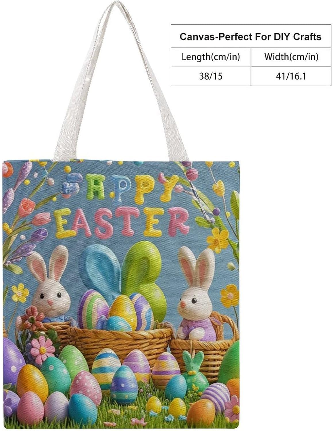 Happy Easter Canvas Tote Bag Reusable Grocery Bags Foldable Soft Cotton Shoulder Carry Bag