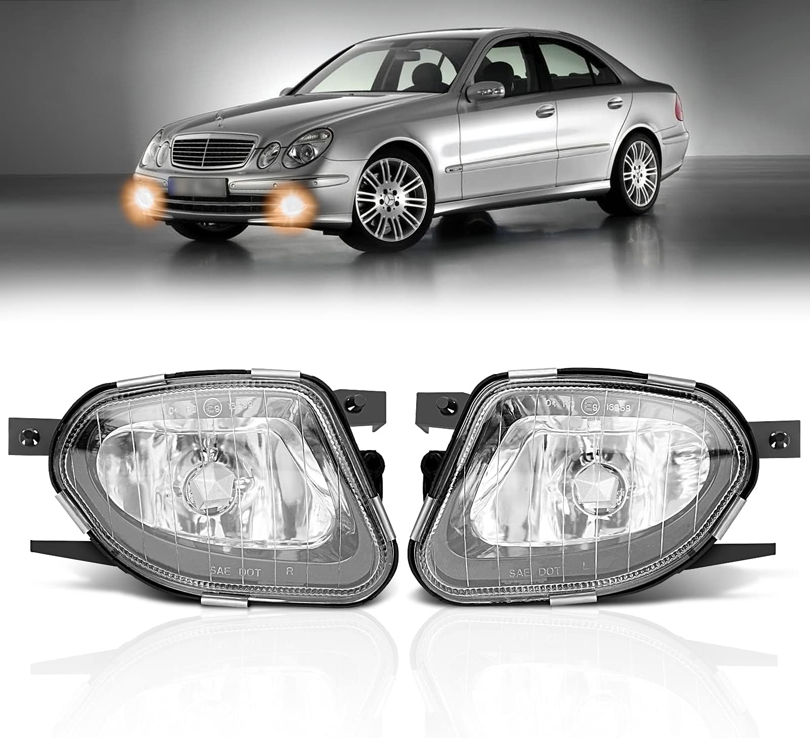 TangMiGe Fog Lights for Mercedes Benz E280 E300 E320 E350 E500 E550 E55 AMG All Configurations, W211 / S211, 2003-2009, Fog Lamps Replacement, 1 Pair, Clear Lens