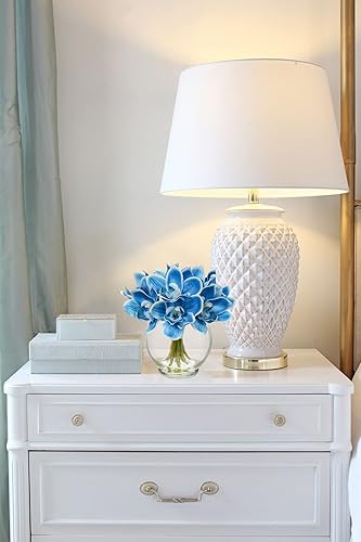 Miniatura 6 de Flores sintéticas en jarrón de 9.3 pulgadas, arreglo de flores de orquídea Cymbidium con agua sintética de tacto real para mesa de boda, centro de