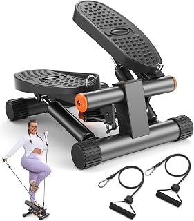 Niceday Mini Stair Stepper with Resistance Bands, Hydraulic Drive, 300lbs Capacity, LCD Monitor - Quiet Home Fitness Machine
