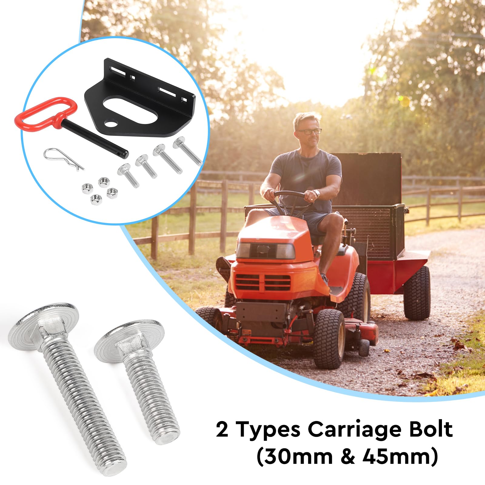 SWAWIS Attelage Tracteur Tondeuse Universel Heavy Duty pour Tondeuse Zero Turn Compatible 4-13,8cm Entre Boulons Encoche Chaîne 8,9x3,9 cm Trou d'Accroche 1,9 cm Boule Attelage Remorque