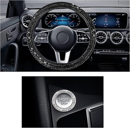 Vista 23 de Ziciner Funda brillante para volante de automóvil, protector de volante de diamantes de imitación con purpurina para vehículo, accesorios