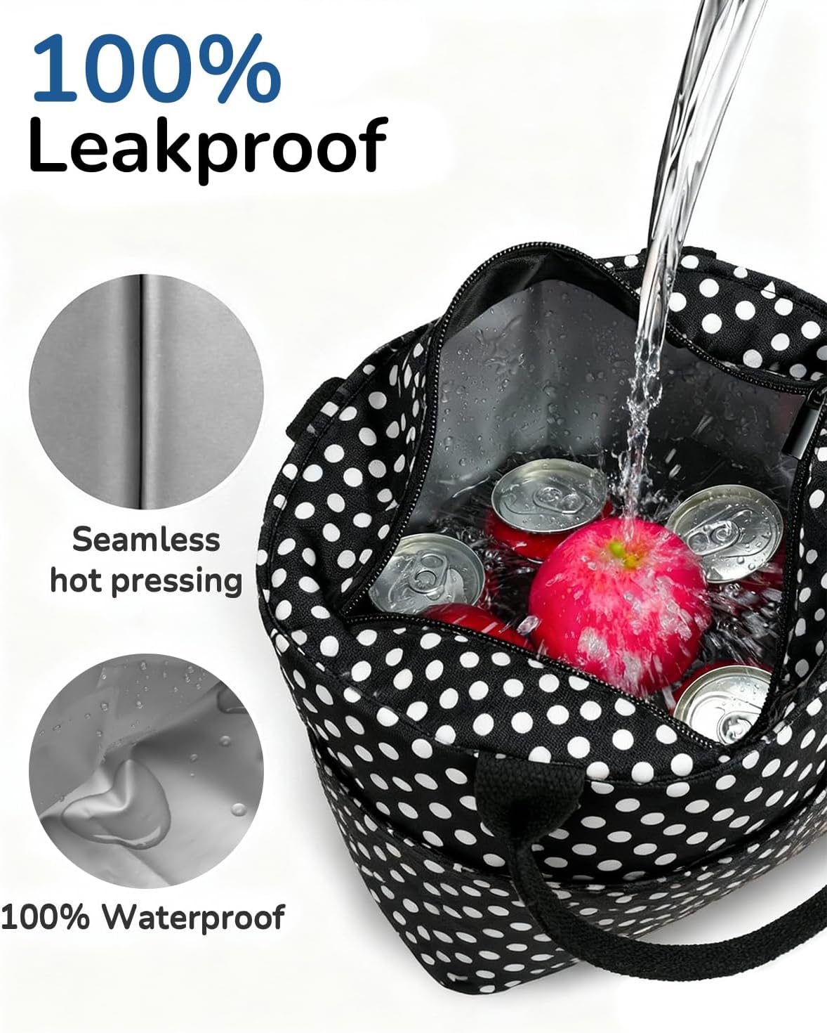 Aosbos Lunch Tote Bag, Insulated Lunch Box for Women, Leakproof Lunch Cooler Purse for Work, Polka Dot - Image 3