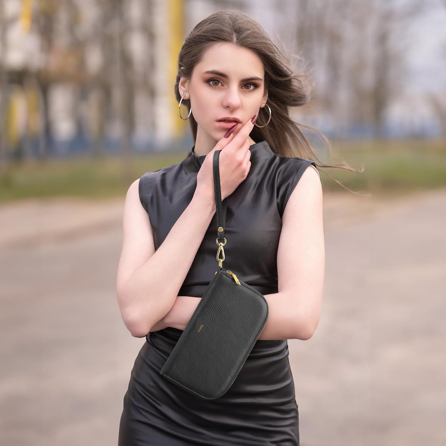 Kattee RFID Wallet Women, Leather Wristlet Wallets for Women,Slim Clutch Purses Card Holder with Removable Wrist Strap - Image 2