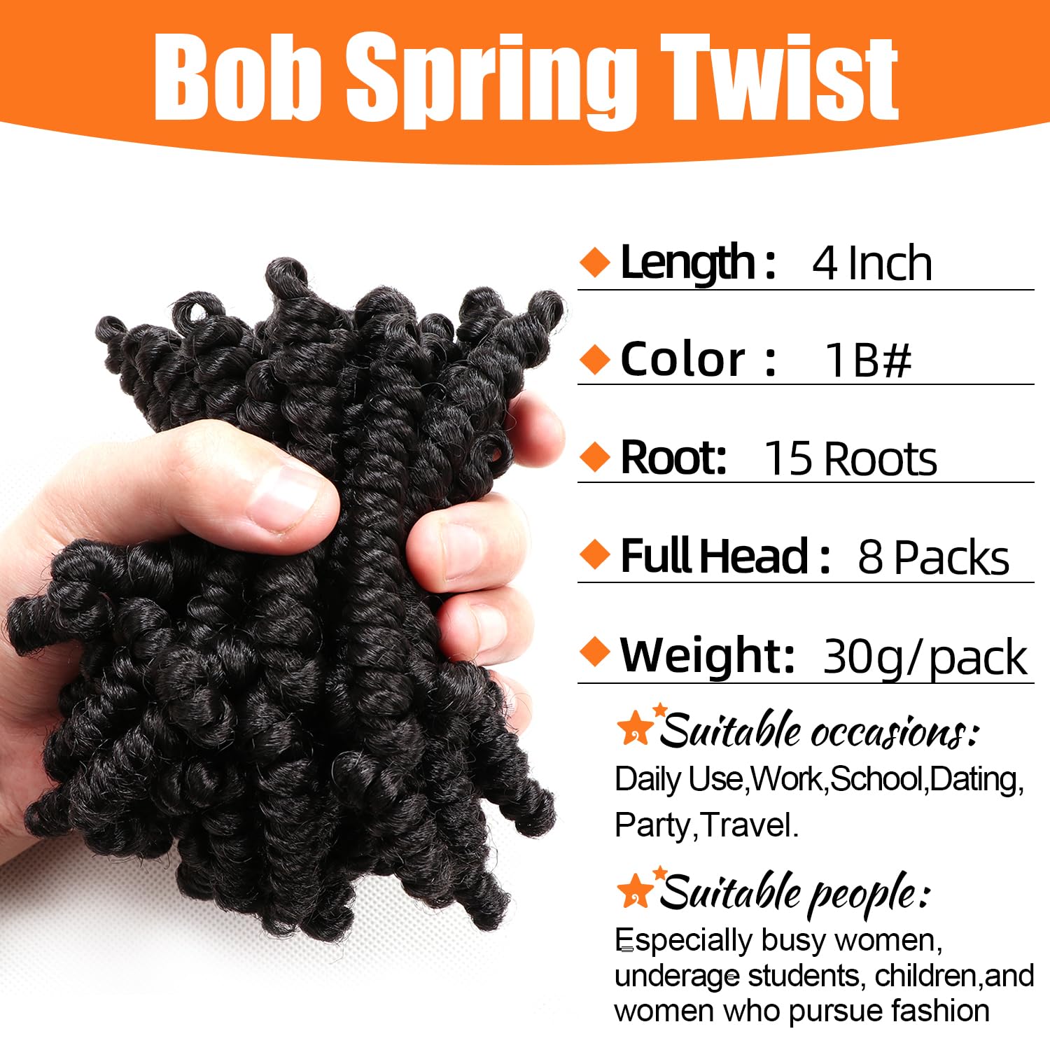 8 Packs Short Spring Twist Crochet Hair 4Inch Pretwisted Passion Twist Crochet Hair Curly Pre Looped Crochet Braids Hair Bomb Twist Kids Crochet Hair for Black Women (4 Inch, 1B#) - Image 2