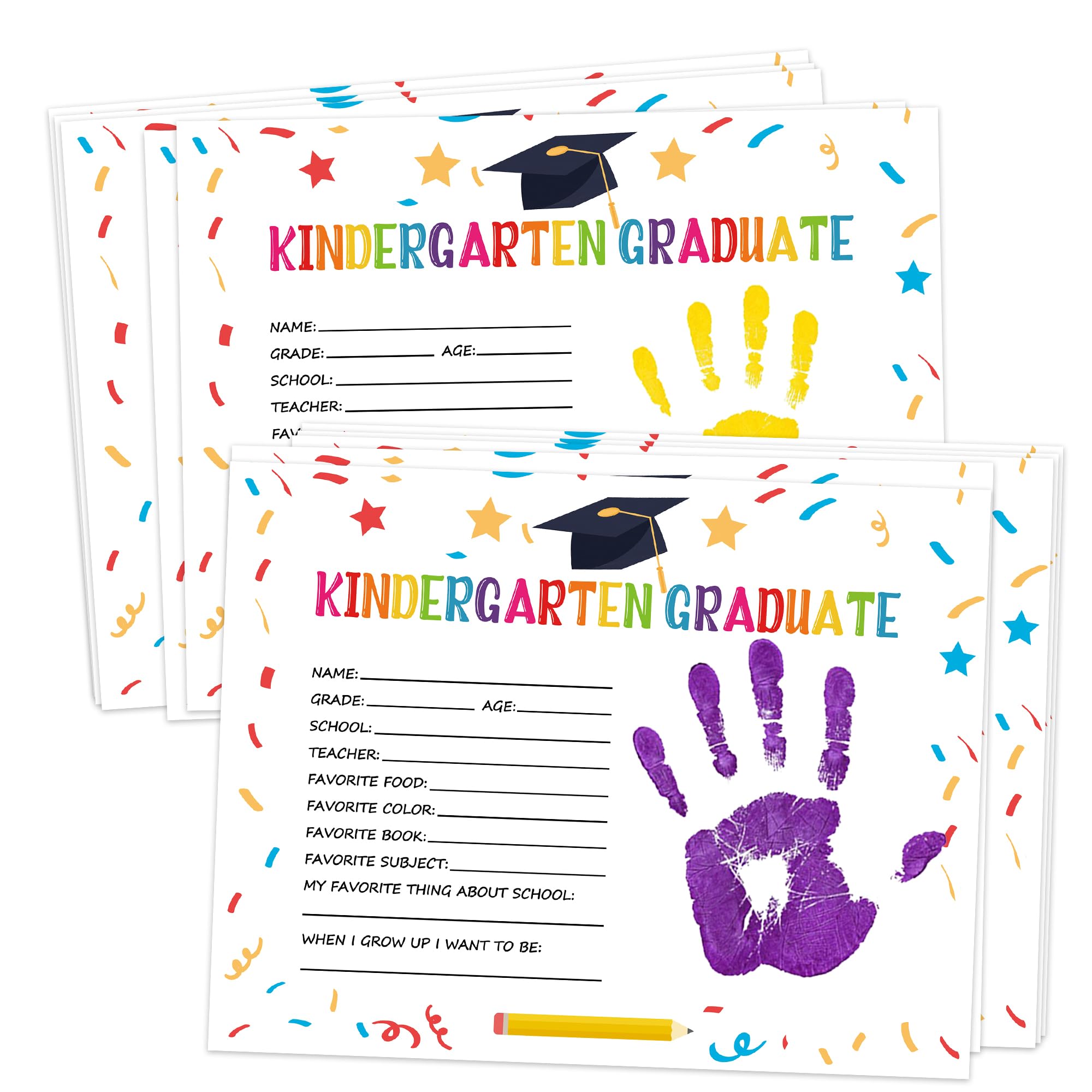 scodilo Kindergarten Graduation Handprint Keepsake, 10 Funny Graduation Card for Last Day of School DIY Craft, Classroom Party Favors, Grad Gifts Bulk