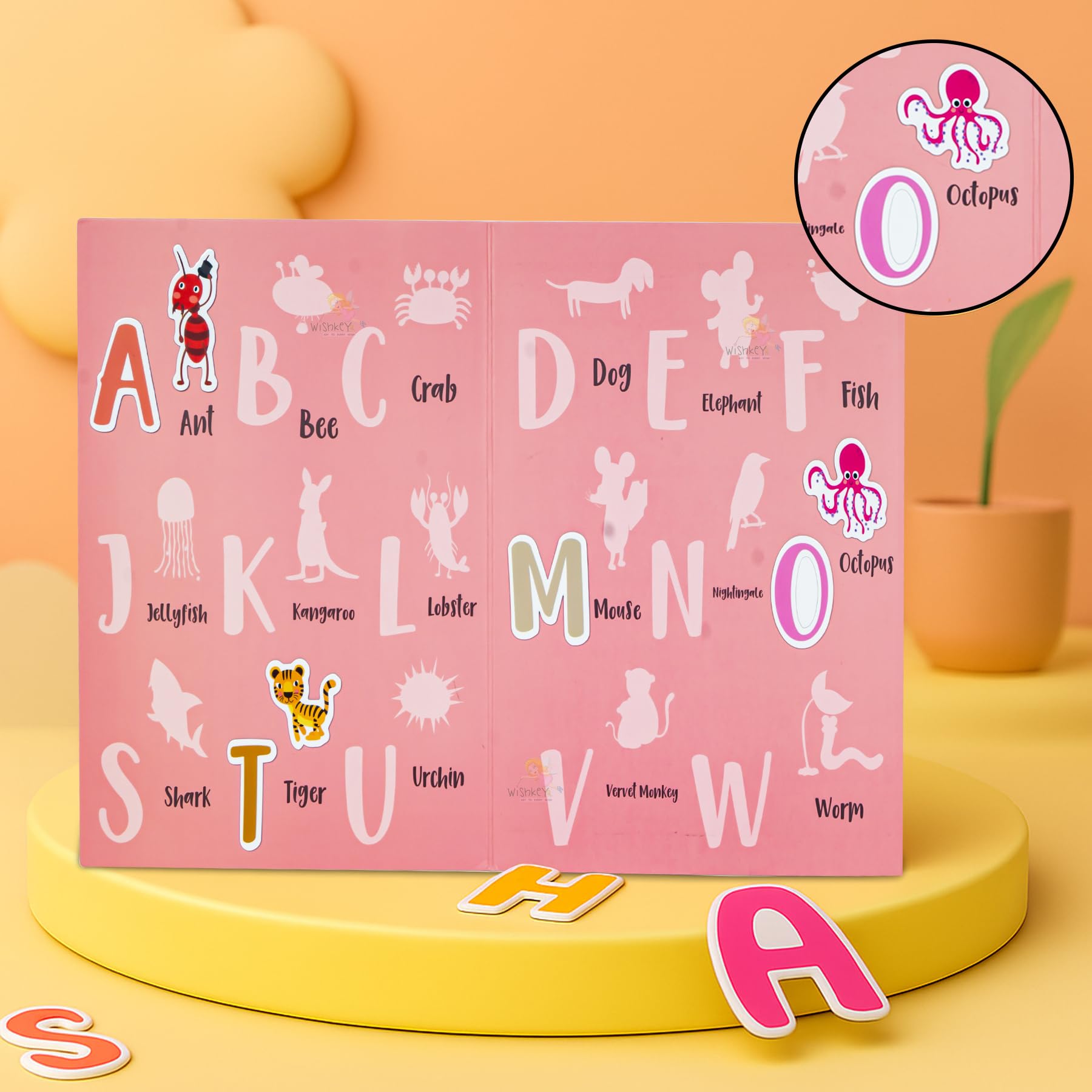 WISHKEY Magnetic Alphabet Letters for Kids – 52 PCS ABC Uppercase Magnets with Animal Flashcards, Educational Montessori Learning Toy for Toddlers & Preschool Kids Age 3+ Red 2