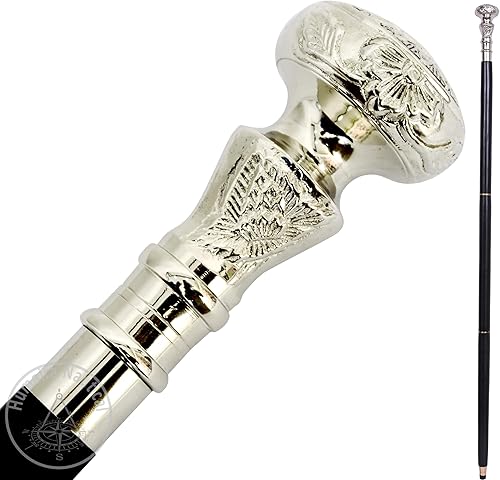 Miniatura 4 de Bastón vintage – Bastón de madera con mango de latón plateado – Bastón victoriano de lujo para hombres y mujeres – Palo de madera de sombra oscura